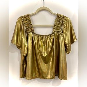 Queen of Sparkles Gold Holographic Flutter Top, Women’s Size XL